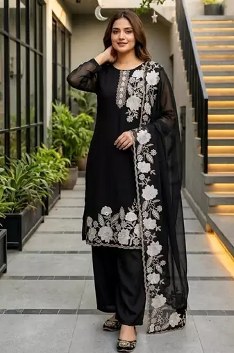 black faux georgette party wear embroidery suit set
