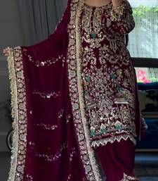 red natural crep party wear embroidery suit set