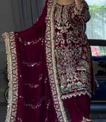red natural crep party wear embroidery suit set