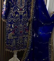 blue natural crep party wear embroidery suit set