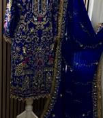 blue natural crep party wear embroidery suit set