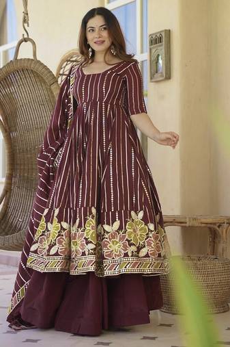 red georgette party wear embroidery anarkali suit set