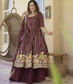 red georgette party wear embroidery anarkali suit set