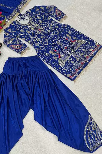 blue natural crep party wear embroidery suit set