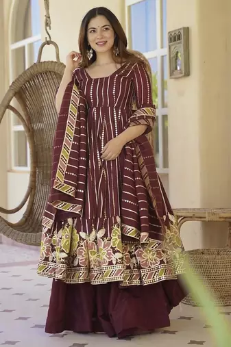 red georgette party wear embroidery anarkali suit set