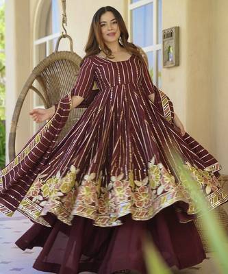 red georgette party wear embroidery anarkali suit set 3