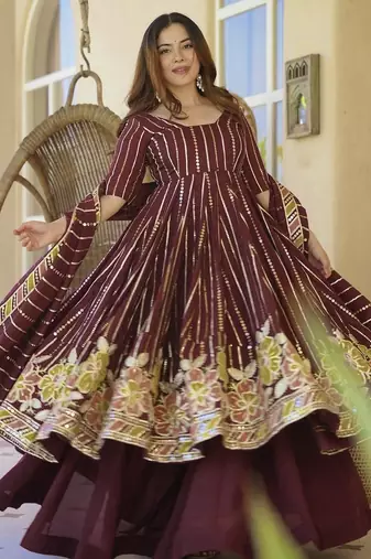 red georgette party wear embroidery anarkali suit set
