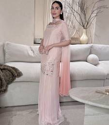 pink silk blend party wear embroidery sharara suit set