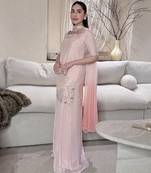 pink silk blend party wear embroidery sharara suit set