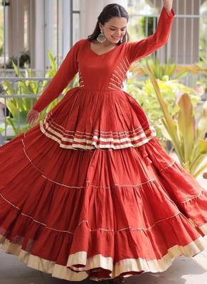 Women's Cora Cotton With Attractive Gota-Patti & Lace work Lehenga Choli SET-full stitched free size 3