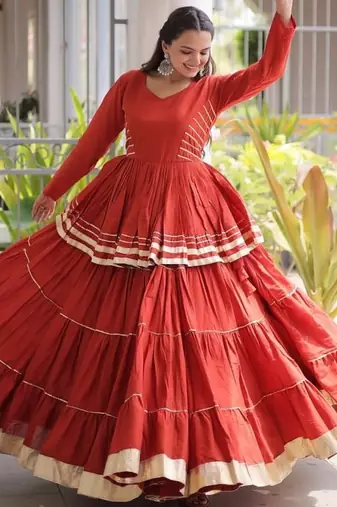 Women's Cora Cotton With Attractive Gota-Patti & Lace work Lehenga Choli SET-full stitched free size