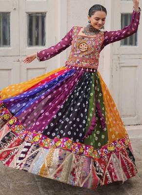 Women's Cora Cotton With Attractive Gota-Patti & Lace work Lehenga Choli SET-full stitched free size 4