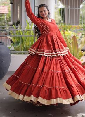 Women's Cora Cotton With Attractive Gota-Patti & Lace work Lehenga Choli SET-full stitched free size 1