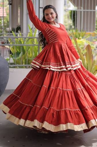Women's Cora Cotton With Attractive Gota-Patti & Lace work Lehenga Choli SET-full stitched free size