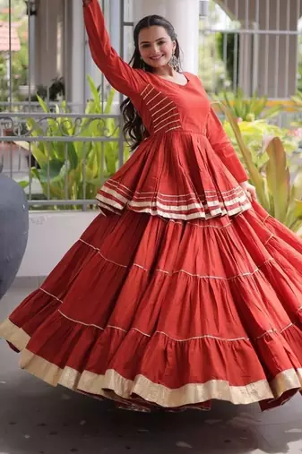 Women's Cora Cotton With Attractive Gota-Patti & Lace work Lehenga Choli SET-full stitched free size