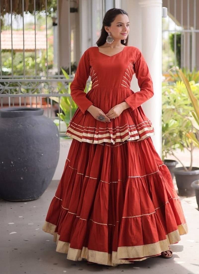 Women's Cora Cotton With Attractive Gota-Patti & Lace work Lehenga Choli SET-full stitched free size
