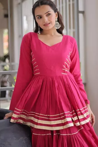 Women's Cora Cotton With Attractive Gota-Patti & Lace work Lehenga Choli SET-full stitched free size