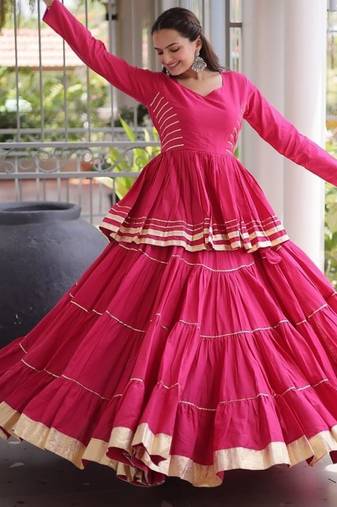 Women's Cora Cotton With Attractive Gota-Patti & Lace work Lehenga Choli SET-full stitched free size