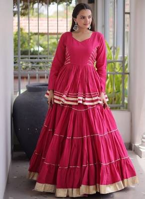 Women's Cora Cotton With Attractive Gota-Patti & Lace work Lehenga Choli SET-full stitched free size 4
