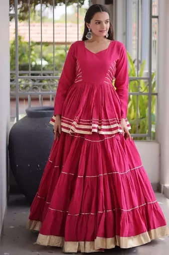 Women's Cora Cotton With Attractive Gota-Patti & Lace work Lehenga Choli SET-full stitched free size