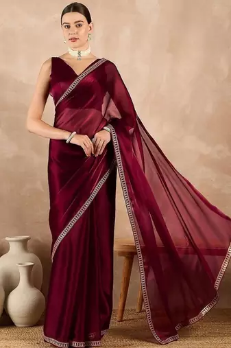 Maroon Color Embroidery And Sequence Work Silk Blend Saree