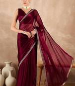 Maroon Color Embroidery And Sequence Work Silk Blend Saree