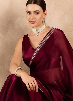Maroon Color Embroidery And Sequence Work Silk Blend Saree 2