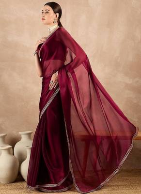 Maroon Color Embroidery And Sequence Work Silk Blend Saree 3