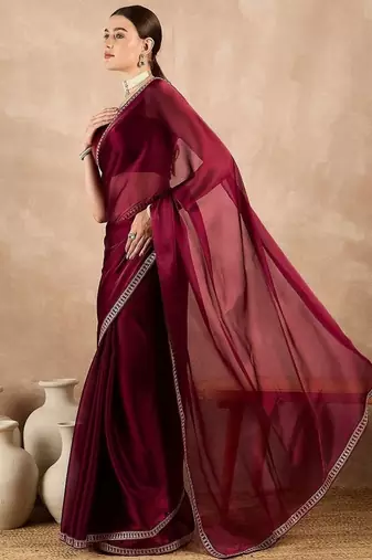 Maroon Color Embroidery And Sequence Work Silk Blend Saree