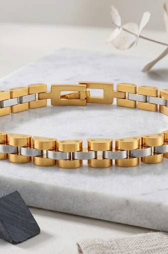 Brass dual tone thick heavy bracelet for men women