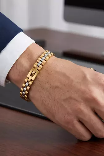 Brass dual tone thick heavy bracelet for men women
