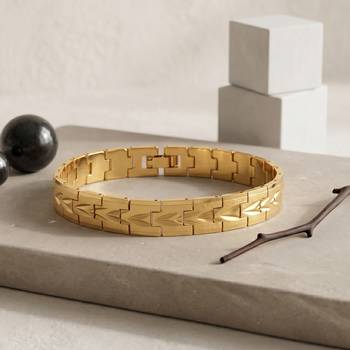 Brass micron buff gold finish stylish bracelet for men women 1