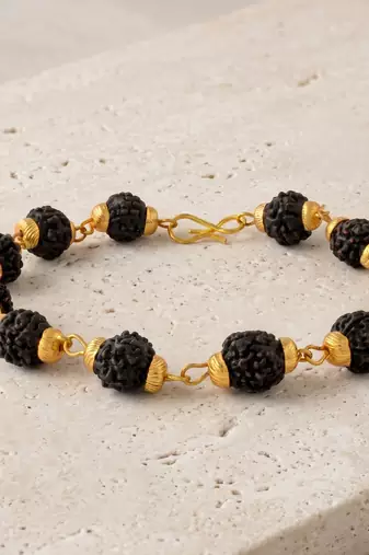 Pure genuine panchmukhi black rudraksh hindu spiritual shiv jewellery bracelet for men