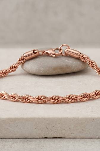 Pure copper rope design bracelet for women pink rose gold finish