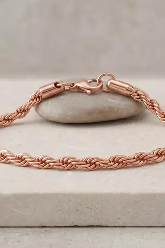Pure copper rope design bracelet for women pink rose gold finish