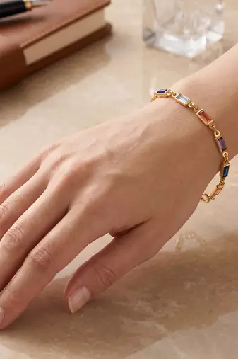 Brass gold plated semi precious stone bracelet for women