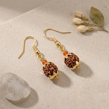 Brass gold natural original panchmukhi rudraksh earrings for men women 1