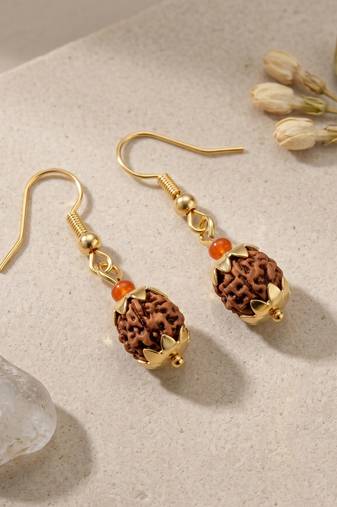 Brass gold natural original panchmukhi rudraksh earrings for men women