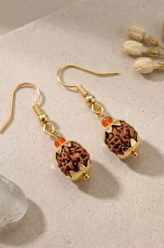 Brass gold natural original panchmukhi rudraksh earrings for men women