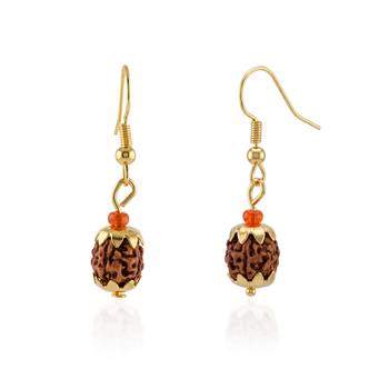 Brass gold natural original panchmukhi rudraksh earrings for men women 2