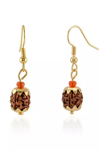 Brass gold natural original panchmukhi rudraksh earrings for men women