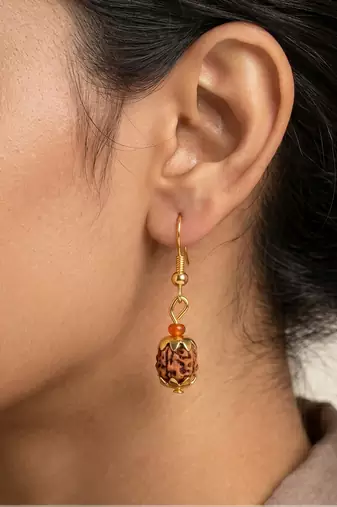 Brass gold natural original panchmukhi rudraksh earrings for men women