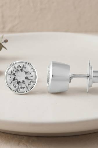 Brass platinum plated imitation diamond moissanite solitaire stud earrings for women girls