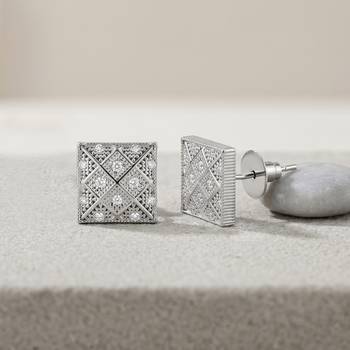 Brass antique silver square shaped moissanite earrings for women girls 1