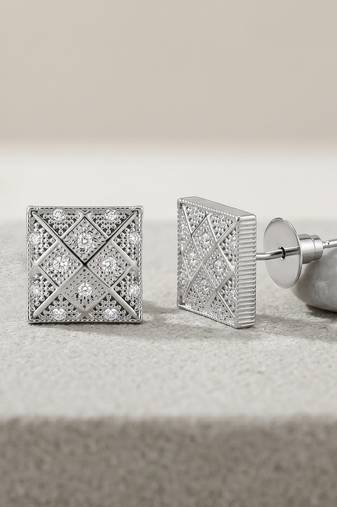 Brass antique silver square shaped moissanite earrings for women girls