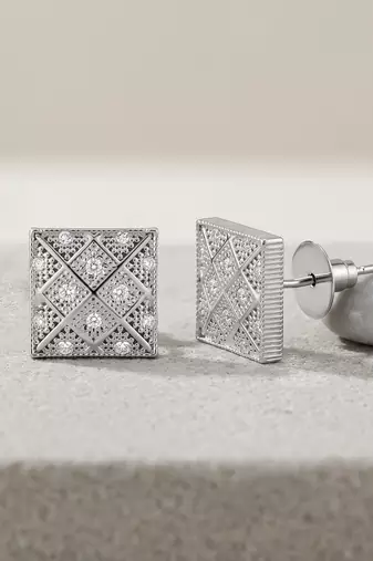 Brass antique silver square shaped moissanite earrings for women girls