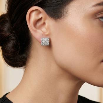 Brass antique silver square shaped moissanite earrings for women girls 3