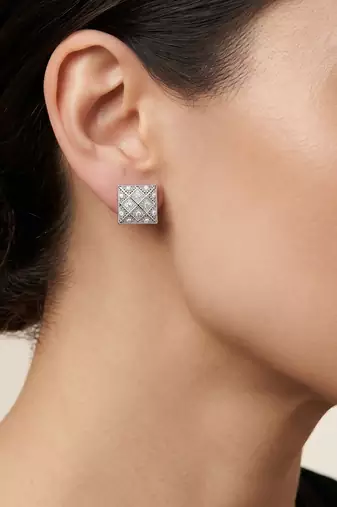 Brass antique silver square shaped moissanite earrings for women girls