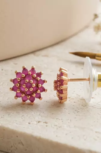Brass gold natural ruby stud earrings for women girls