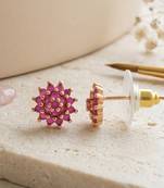 Brass gold natural ruby stud earrings for women girls